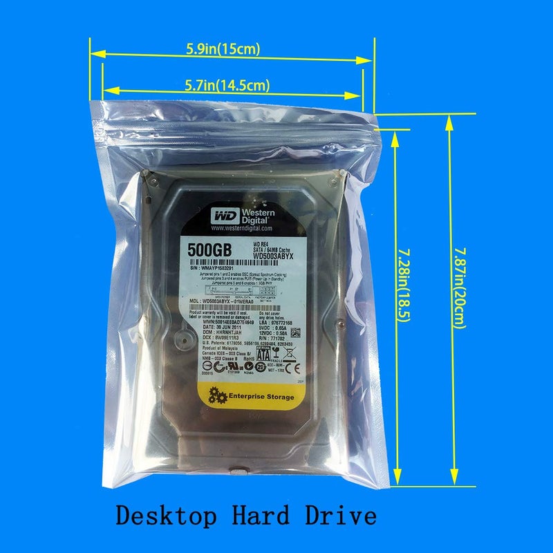 Daarcin 100pcs 5.9x7.87in/15x20cm Anti Static Bags,Premium ESD bags Resealable for 3.5'' SSD HDD with 100pcs Labels, Anti-static Bags for Hand Drive or Varieties of Electronic Device - Image 2